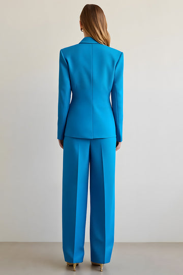 Blå 2-delad skårad kavajslag Satin Kvinnor Baldräkter